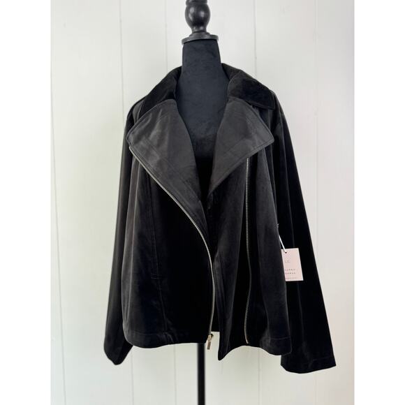Lauren Conrad Jackets & Blazers - Lauren Conrad Women's Velour Moto Black Jacket, Size 2XL